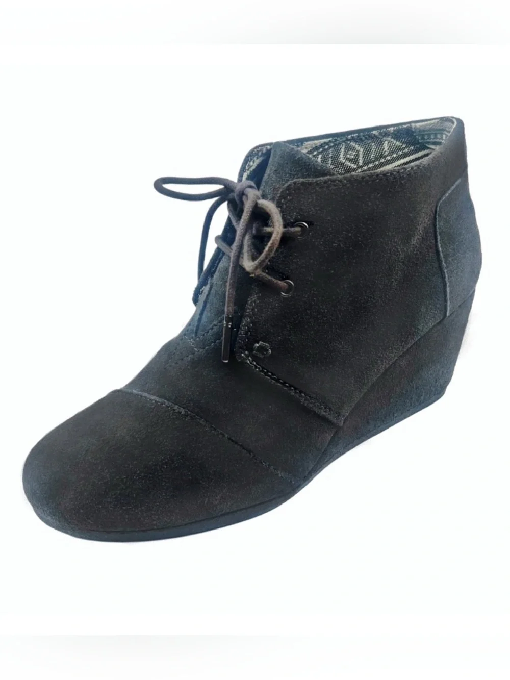 Toms Women’s Gray Suede Wedge Lace Up Bootie Sz 10